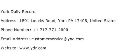 York Daily Record Address Contact Number
