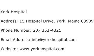 York Hospital Address Contact Number