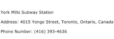 York Mills Subway Station Address Contact Number