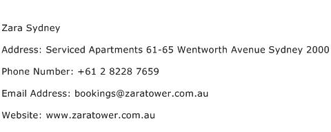 Zara Sydney Address Contact Number