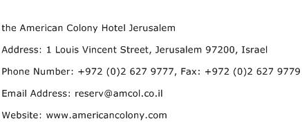 the American Colony Hotel Jerusalem Address Contact Number