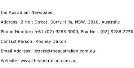 the Australian Newspaper Address Contact Number