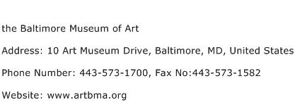 the Baltimore Museum of Art Address Contact Number