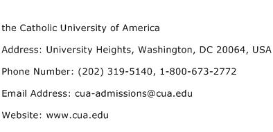 the Catholic University of America Address Contact Number