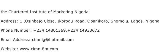 the Chartered Institute of Marketing Nigeria Address Contact Number