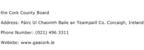 the Cork County Board Address Contact Number