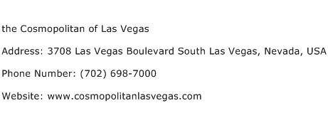 the Cosmopolitan of Las Vegas Address Contact Number