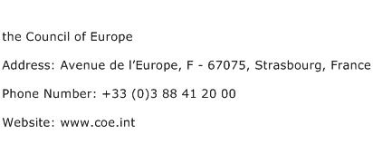 the Council of Europe Address Contact Number