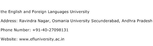 the English and Foreign Languages University Address Contact Number