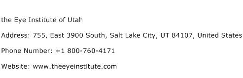 the Eye Institute of Utah Address Contact Number