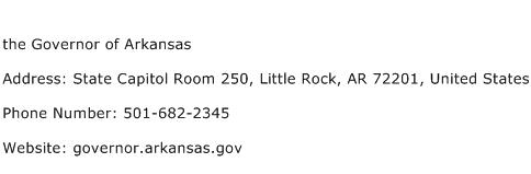 the Governor of Arkansas Address Contact Number