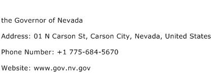 the Governor of Nevada Address Contact Number