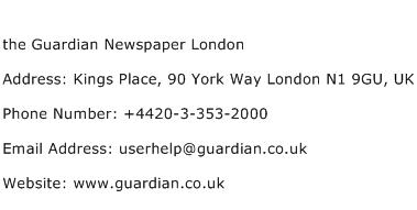 the Guardian Newspaper London Address Contact Number