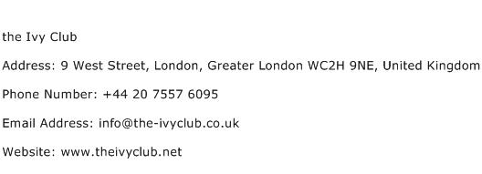 the Ivy Club Address Contact Number