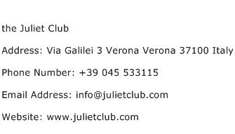 the Juliet Club Address Contact Number