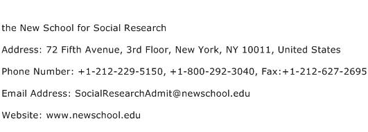 the New School for Social Research Address Contact Number