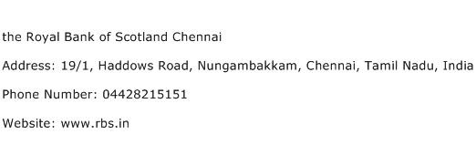 the Royal Bank of Scotland Chennai Address Contact Number