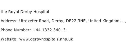the Royal Derby Hospital Address Contact Number