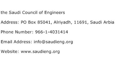 the Saudi Council of Engineers Address Contact Number