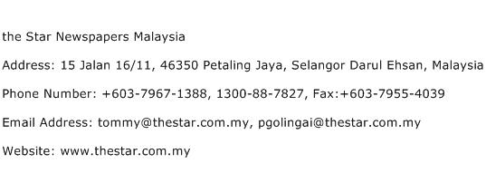 the Star Newspapers Malaysia Address Contact Number
