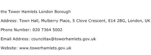the Tower Hamlets London Borough Address Contact Number