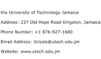 the University of Technology Jamaica Address Contact Number