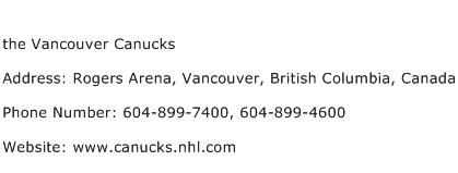 the Vancouver Canucks Address Contact Number