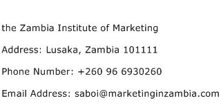 the Zambia Institute of Marketing Address Contact Number